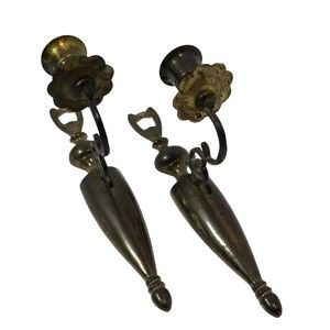 Vintage Pair Castilian Imports Brass Copper Wall Sconces Candle Holders Reverse